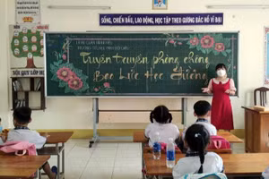 Giờ học ngoại khóa tuyên truyền phòng, chống bạo lực học đường tại Trường tiểu học Phan Bội Châu, quận Ninh Kiều, thành phố Cần Thơ. (Ảnh: HOÀI THU)