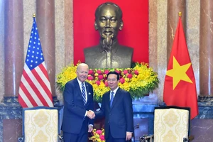 Chủ tịch nước Võ Văn Thưởng và Tổng thống Hoa Kỳ Joe Biden tại buổi tiếp. (Ảnh: THỦY NGUYÊN)