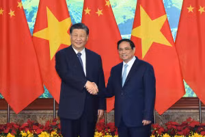 Thủ tướng Phạm Minh Chính đón Tổng Bí thư, Chủ tịch Trung Quốc Tập Cận Bình tại buổi hội kiến.