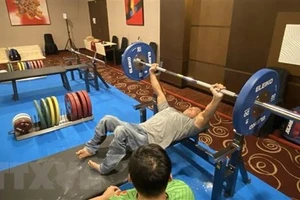 Đô cử Lê Văn Công chăm chỉ tập luyện, hướng tới tái lập thành tích huy chương vàng tại 5 kỳ ASEAN Para Games trước. (Ảnh: Hữu Chiến/TTXVN) 