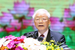 Tổng Bí thư Nguyễn Phú Trọng phát biểu tại lễ kỷ niệm. (Ảnh: VIẾT CHUNG - ĐĂNG ANH)