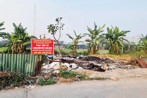 Rác bị đốt trộm cạnh biển cấm tại xã Tân Triều.