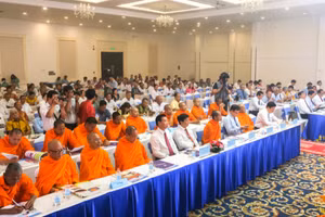 Quang cảnh buổi họp mặt mừng Tết Chôl Chnăm Thmây năm 2025 của đồng bào dân tộc Khmer.