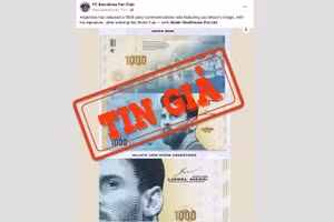 Ảnh chế về tờ tiền in khuôn mặt Messi xuất hiện trên mạng xã hội. (Ảnh chụp màn hình)