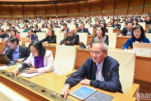 Đại biểu Quốc hội biểu quyết thông qua Luật sửa đổi, bổ sung một số điều của Luật Tổ chức Quốc hội. (Ảnh: DUY LINH)