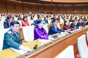 Các đại biểu Quốc hội biểu quyết thông qua Nghị quyết về việc áp dụng thuế thu nhập doanh nghiệp bổ sung theo quy định chống xói mòn cơ sở thuế toàn cầu. (Ảnh: DUY LINH)