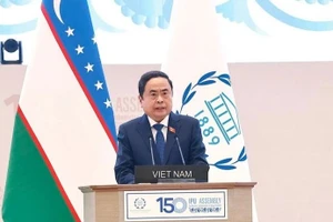Chủ tịch Quốc hội Trần Thanh Mẫn phát biểu tại Phiên thảo luận chung IPU-150. (Ảnh: TTXVN)