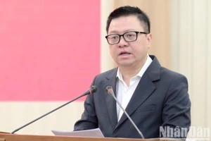 Tổng Biên tập Báo Nhân Dân Lê Quốc Minh phát biểu tại Lễ kỷ niệm. (Ảnh: THẾ ĐẠI) 