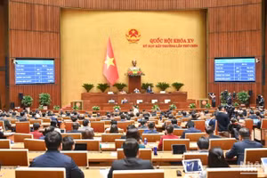 Quốc hội biểu quyết thông qua Luật Tổ chức Chính phủ (sửa đổi) với tỷ lệ tán thành cao. (Ảnh: DUY LINH) 
