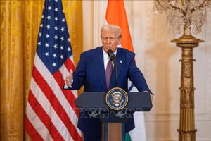 Tổng thống Mỹ Donald Trump phát biểu tại Nhà Trắng. (Ảnh: THX/TTXVN)
