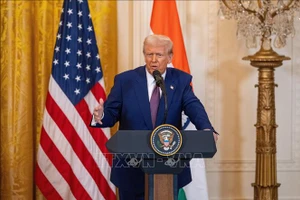 Tổng thống Mỹ Donald Trump phát biểu tại Nhà Trắng. (Ảnh: THX/TTXVN)