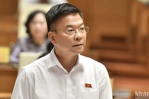 Bộ trưởng Tư pháp Lê Thành Long trả lời chất vấn của đại biểu Quốc hội. (Ảnh: ĐĂNG KHOA) 