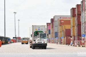 Bốc xếp container tại cảng Đình Vũ, Hải Phòng. (Ảnh minh họa: THÀNH ĐẠT)