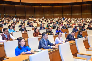 Các đại biểu Quốc hội biểu quyết thông qua Nghị quyết. (Ảnh: DUY LINH)