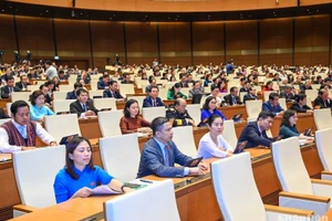 Các đại biểu Quốc hội biểu quyết thông qua Nghị quyết. (Ảnh: DUY LINH)