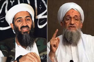 Chân dung thủ lĩnh mạng lưới khủng bố quốc tế al-Qaeda Osama Bin Laden (trái) ngày 8/8/1998 và thủ lĩnh kế nhiệm Ayman al-Zawahiri, ngày 8/6/2011. (Ảnh tư liệu: AFP/TTXVN)