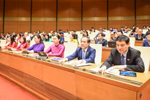 Các đại biểu Quốc hội biểu quyết thông qua Nghị quyết giám sát chuyên đề về việc thực hiện Nghị quyết số 43/2022/QH15 tại phiên họp sáng 29/6. (Ảnh: DUY LINH)