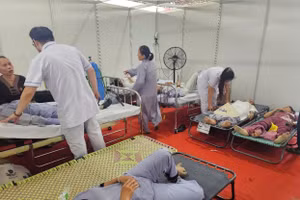 Các y bác sĩ liên tục thăm khám cho người bệnh.