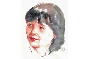 Ký họa chân dung nhà thơ Trần Kim Hoa của họa sĩ Đỗ Hoàng Tường.