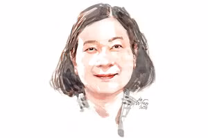 Ký họa chân dung nhà thơ Huỳnh Thúy Kiều của họa sĩ Đỗ Hoàng Tường.