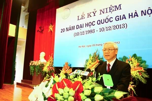 Tổng Bí thư Nguyễn Phú Trọng phát biểu tại buổi lễ kỷ niệm 20 năm thành lập ĐHQGHN (1993-2013), ngày 9/12/2013.
