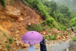 Sạt lở ta-luy ở Lào Cai. (Ảnh: TTXVN)