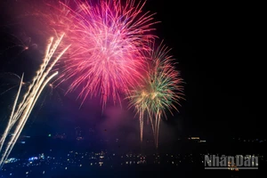 Pháo hoa chào năm mới 2025 tại Hà Nội. (Ảnh THÀNH ĐẠT)