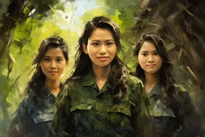 [Ảnh] Chân dung 10 nữ thanh niên xung phong tại ngã ba Đồng Lộc dưới góc nhìn AI