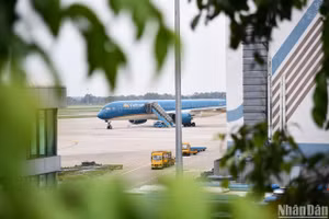 Máy bay của hãng hàng không Vietnam Airlines “đóng băng” tại chỗ vì không có chuyến bay. (Ảnh: Nhật Quang)