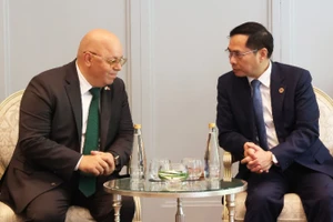 Phó Thủ tướng Chính phủ, Bộ trưởng Ngoại giao Bùi Thanh Sơn tiếp Bộ trưởng Cựu chiến binh và Người có công Algeria Laid Rebiga. (Ảnh: TTXVN)