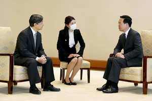 Chủ tịch nước Võ Văn Thưởng hội kiến Nhà vua Nhật Bản Naruhito. (Ảnh TTXVN)