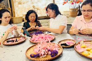 Dự án "Biến phụ phẩm cây trồng nông nghiệp thành tác phẩm nghệ thuật có giá trị cao" lọt vào chung kết cuộc thi "Phụ nữ khởi nghiệp, phát huy tài nguyên bản địa". (Ảnh MINH THÚY)