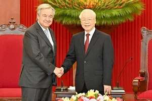 [Ảnh] Tổng Bí thư Nguyễn Phú Trọng tiếp Tổng Thư ký Liên hợp quốc Antonio Guterres