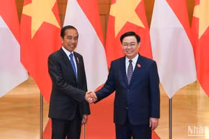 Chủ tịch Quốc hội Vương Đình Huệ và Tổng thống Indonesia Joko Widodo. (Ảnh: DUY LINH)
