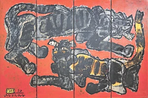 Bức tranh sơn mài Mèo của họa sĩ Nguyễn Sáng, vẽ năm 1983, thuộc một bộ sưu tập tư nhân tại TP Hồ Chí Minh.