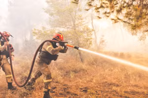 Nhân viên cứu hỏa nỗ lực khống chế đám cháy rừng ở ngoại ô Athens, Hy Lạp.