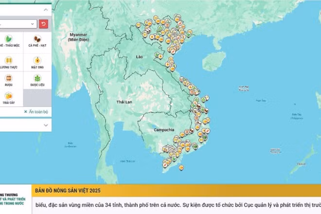 Giao diện Bản đồ nông sản Việt.