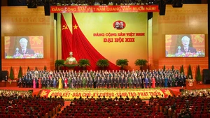 Quang cảnh phiên bế mạc Đại hội XIII của Đảng tại Trung tâm Hội nghị quốc gia.