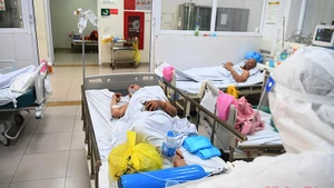 Vận chuyển bệnh nhân vào khu điều trị. (Ảnh: THÀNH ĐẠT)