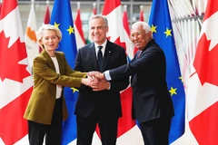 Thủ tướng Canada Mark Carney (giữa) bày tỏ hợp tác với các nhà lãnh đạo EU. Ảnh: EUNEWS