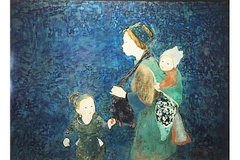 Tác phẩm "Đi chợ", 2018 (120 x 90 cm). Tranh của họa sĩ Nguyễn Thị Quế