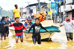 Bão Ditwah gây lũ lụt trên diện rộng tại Sri Lanka. Ảnh: NEWS NATION