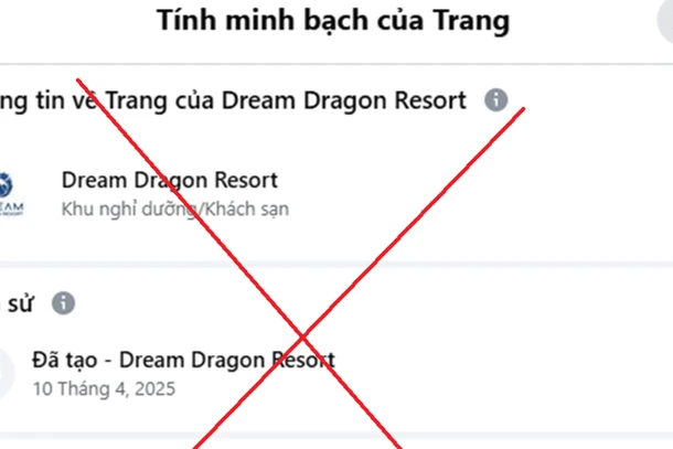 Hình ảnh page giả, mạo danh Dream Dragon Resort.