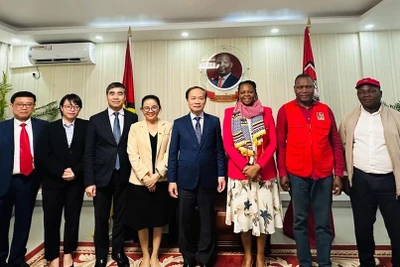 Đồng chí Phạm Tất Thắng và Đoàn đại biểu Việt Nam làm việc với Ban Dân vận và Ban Đối ngoại Đảng FRELIMO (Ảnh: Bộ Ngoại giao)