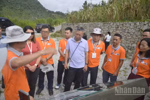 Đoàn chuyên gia mạng lưới Công viên địa chất toàn cầu UNESCO kiểm tra các điểm di sản địa chất trên vùng công viên địa chất.