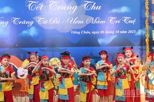 Tiết mục văn nghệ do các cháu thiếu nhi trình diễn. (Ảnh: DUY TOÀN)