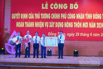 Lãnh đạo tỉnh Đồng Tháp đón nhận Bằng công nhận của Thủ tướng Chính phủ công nhận tỉnh Đồng Tháp hoàn thành nhiệm vụ xây dựng nông thôn mới năm 2024.