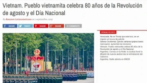 Ảnh chụp màn hình bài báo về Lễ diễu binh, diễu hành kỷ niệm 80 năm Cách mạng Tháng Tám thành công và Quốc khánh Việt Nam. (Ảnh: Phóng viên TTXVN tại Argentina) 