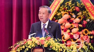Tổng Bí thư Tô Lâm và phát biểu tại buổi lễ. (Ảnh: Bộ Ngoại giao)