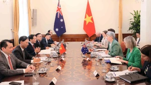 Phó Thủ tướng, Bộ trưởng Ngoại giao Bùi Thanh Sơn hội đàm với Bộ trưởng Ngoại giao Australia Penny Wong. (Ảnh: TTXVN)